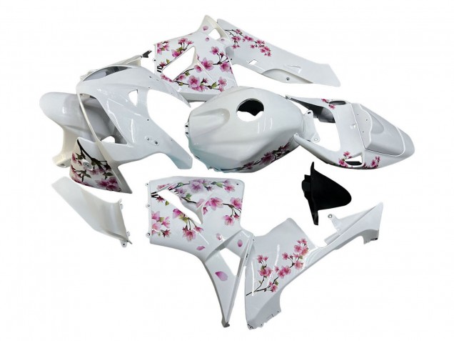 White with Cherry Blossom 2005-2006 Honda CBR600RR Motorcycle Fairings