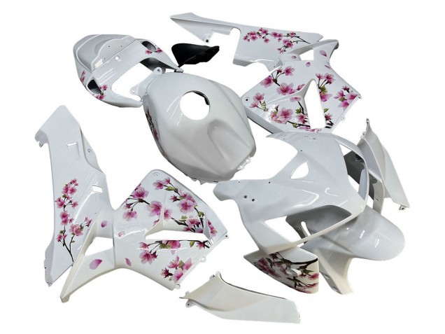 White with Cherry Blossom 2005-2006 Honda CBR600RR Motorcycle Fairings