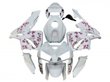 White with Cherry Blossom 2005-2006 Honda CBR600RR Motorcycle Fairings
