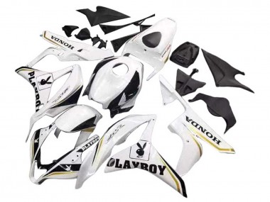 White Gold Glossy Black Playboy 2007-2008 Honda CBR600RR Motorcycle Fairing