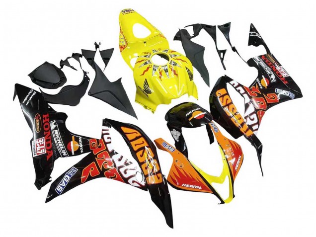 Yellow Orange Glossy Black Rossi Repsol 2007-2008 Honda CBR600RR Motorcycle Fairings