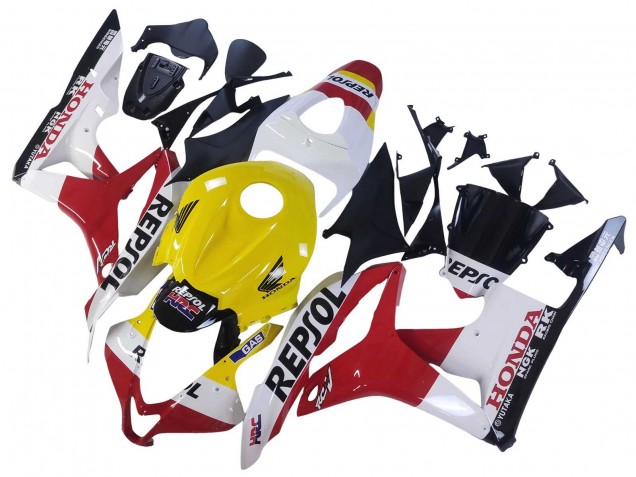 White Yellow Red Repsol HRC 2007-2008 Honda CBR600RR Motorcycle Fairings