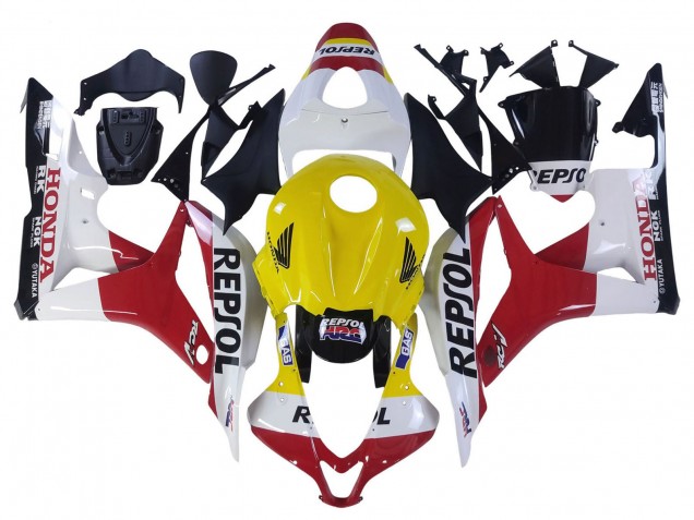 White Yellow Red Repsol HRC 2007-2008 Honda CBR600RR Motorcycle Fairings