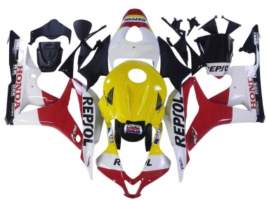 White Yellow Red Repsol HRC 2007-2008 Honda CBR600RR Motorcycle Fairings