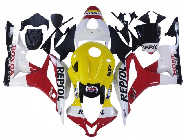 White Yellow Red Repsol HRC 2007-2008 Honda CBR600RR Motorcycle Fairings