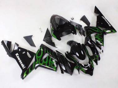 Black with Green Flame Ninja 2004-2005 Kawasaki ZX10R Motorcycle Fairings
