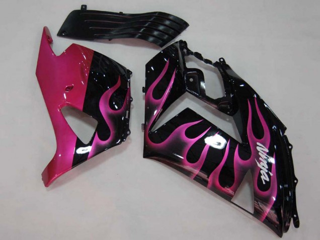 Glossy Black Red Pink Flame 2006-2011 Kawasaki ZX14R ZZR1400 Motorcycle Fairings