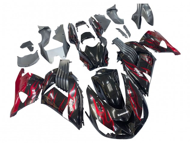 Glossy Black Red Flame 2006-2011 Kawasaki ZX14R ZZR1400 Motorcycle Fairing Kits