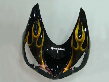 Glossy Black Gold Flame 2006-2011 Kawasaki ZX14R ZZR1400 Motorcycle Fairings