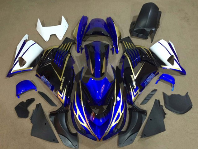 White Blue Gold 2006-2011 Kawasaki ZX14R ZZR1400 Motorcycle Fairings