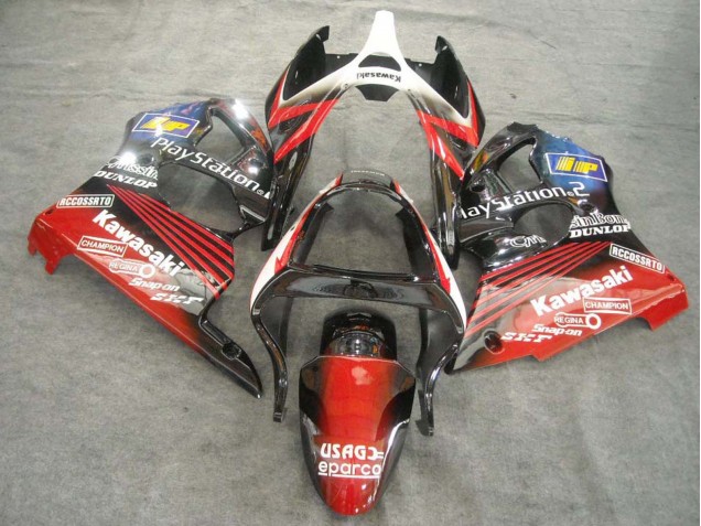 White Red Black PlayStation 2 2000-2002 Kawasaki ZX6R Motorcycle Fairings