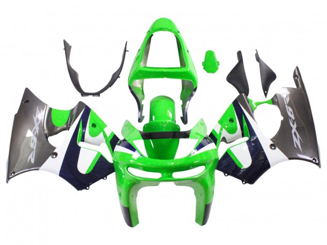 Green White Dark Blue Silver 1998-1999 Kawasaki ZX6R Motorcycle Fairings