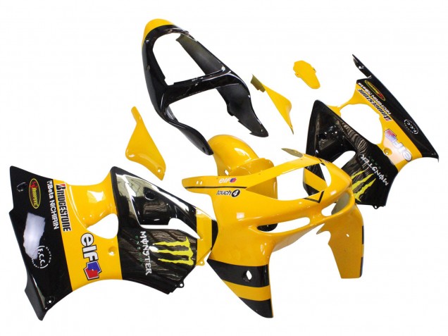 Yellow Black Monster Elf Bridgestone 1998-1999 Kawasaki ZX6R Motorcycle Fairings