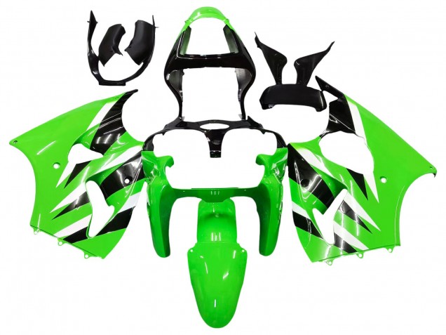 Green White Black 2000-2002 Kawasaki ZX6R Motorcycle Fairings
