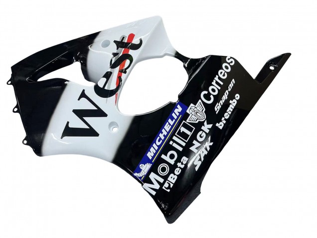 Glossy Black White West Michelin 2000-2002 Kawasaki ZX6R Motorcycle Fairings