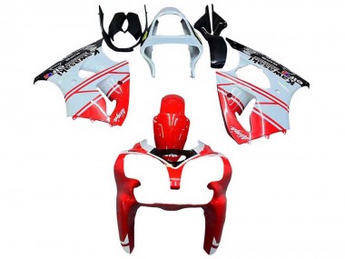White Red Black 2000-2002 Kawasaki ZX6R Motorcycle Fairings