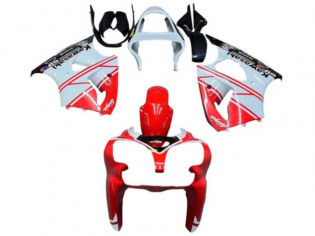 White Red Black 2000-2002 Kawasaki ZX6R Motorcycle Fairings