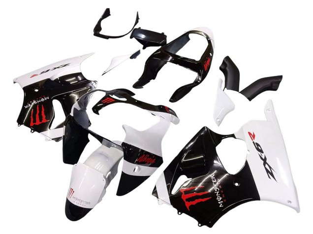 White Black Red Monster 2000-2002 Kawasaki ZX6R Motorcycle Fairings
