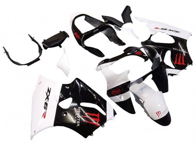 White Black Red Monster 2000-2002 Kawasaki ZX6R Motorcycle Fairings