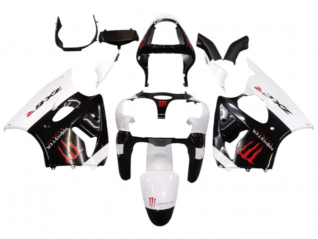 White Black Red Monster 2000-2002 Kawasaki ZX6R Motorcycle Fairings