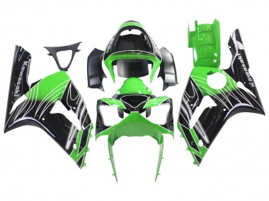 Green White Black 2003-2004 Kawasaki ZX6R Motorcycle Fairings