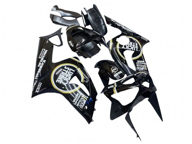 Glossy Black White Motul Lucky Strike 2003-2004 Kawasaki ZX6R Motorcycle Fairings