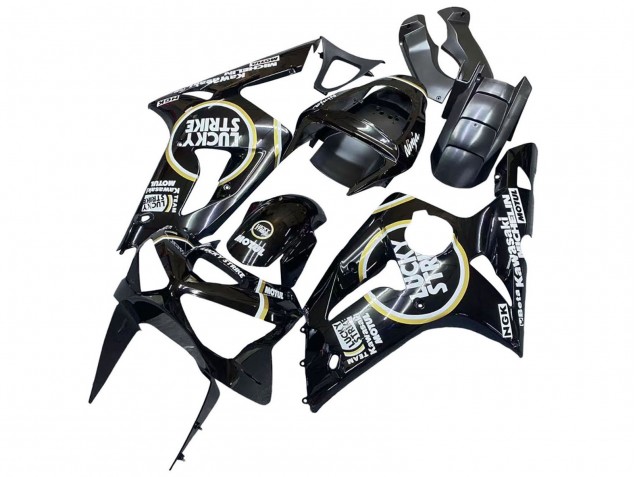 Glossy Black White Motul Lucky Strike 2003-2004 Kawasaki ZX6R Motorcycle Fairings