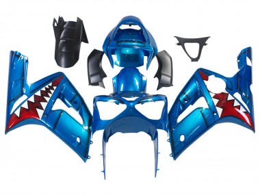 Blue White Red Shark 2003-2004 Kawasaki ZX6R Motorcycle Fairings