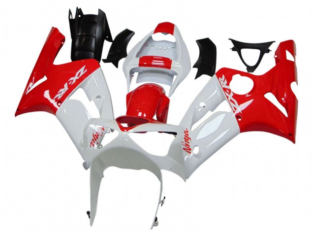 White Red 2003-2004 Kawasaki ZX6R Motorcycle Fairings