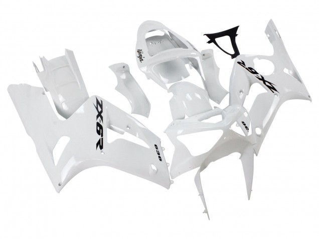 White Black Decals 2003-2004 Kawasaki ZX6R Motorcycle Fairings