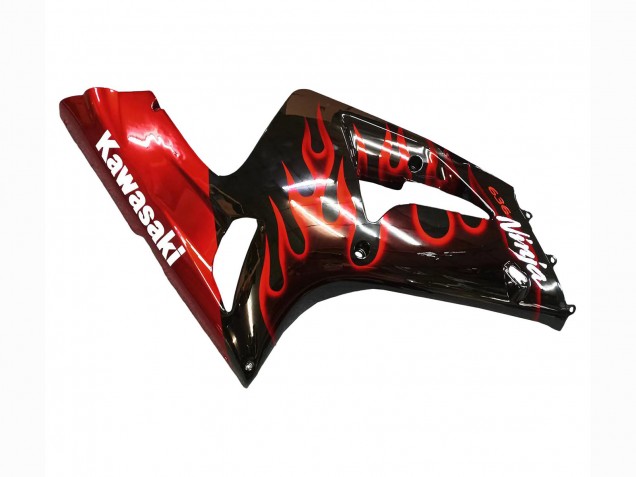 Glossy Black Red Flame 2003-2004 Kawasaki ZX6R Motorcycle Fairings