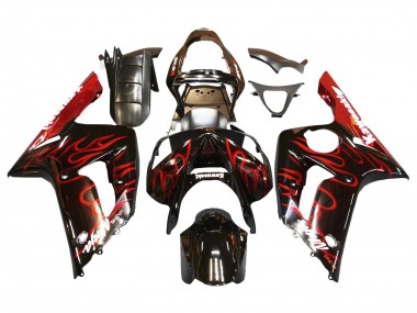 Glossy Black Red Flame 2003-2004 Kawasaki ZX6R Motorcycle Fairings