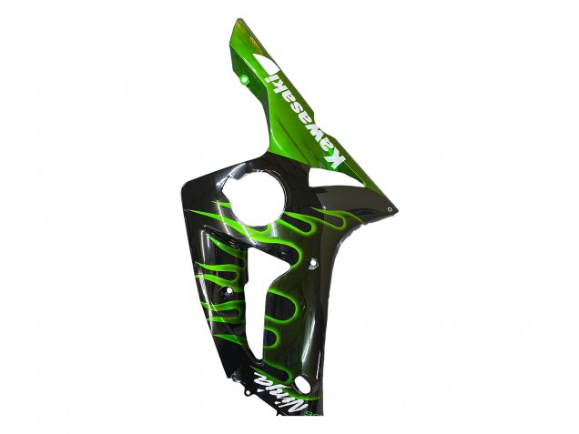 Glossy Black Green Flame 2003-2004 Kawasaki ZX6R Motorcycle Fairings