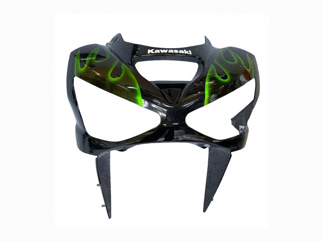 Glossy Black Green Flame 2003-2004 Kawasaki ZX6R Motorcycle Fairings