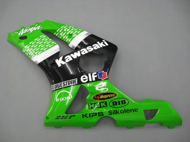 Green White Black Elf Bridgestone 2003-2004 Kawasaki ZX6R Motorcycle Fairings
