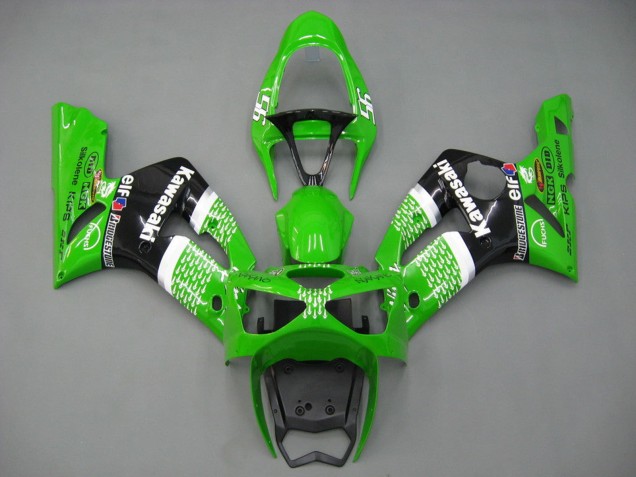 Green White Black Elf Bridgestone 2003-2004 Kawasaki ZX6R Motorcycle Fairings