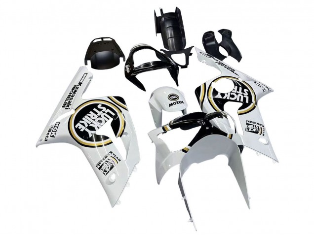 White Black Motul Lucky Strike 2003-2004 Kawasaki ZX6R Motorcycle Fairings
