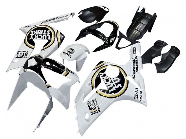 White Black Motul Lucky Strike 2003-2004 Kawasaki ZX6R Motorcycle Fairings
