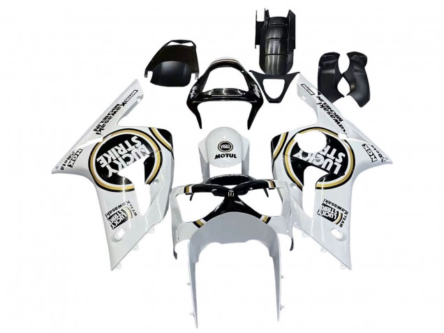 White Black Motul Lucky Strike 2003-2004 Kawasaki ZX6R Motorcycle Fairings