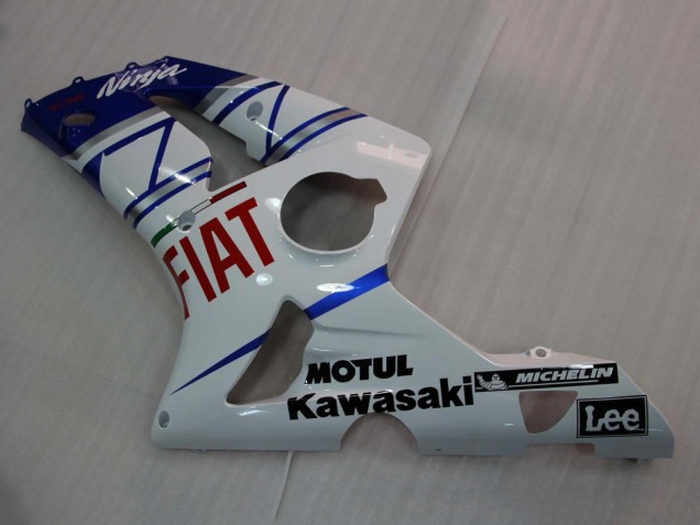 White Blue Red Fiat 2003-2004 Kawasaki ZX6R Motorcycle Fairings