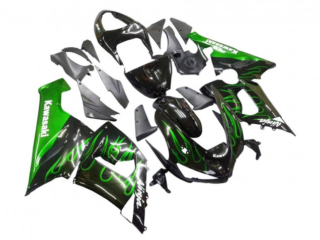 Glossy Black Green Flame 2005-2006 Kawasaki ZX6R Motorcycle Fairing