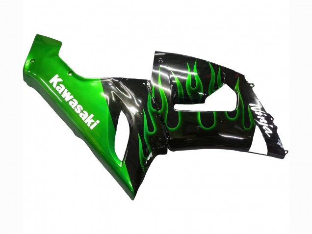 Glossy Black Green Flame 2005-2006 Kawasaki ZX6R Motorcycle Fairing