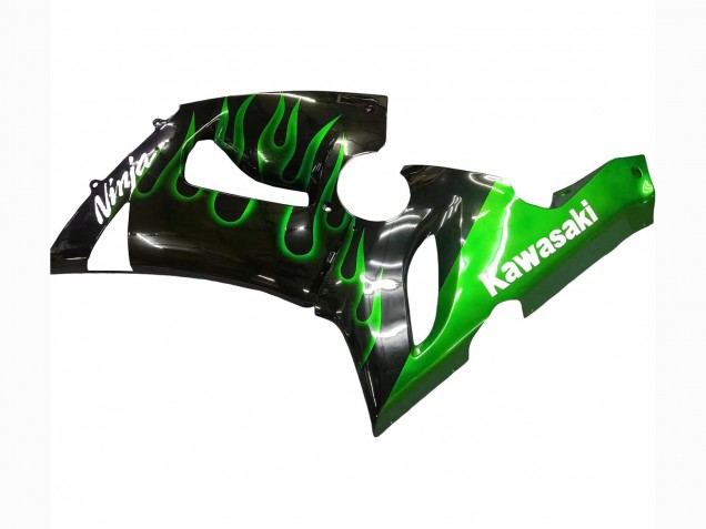 Glossy Black Green Flame 2005-2006 Kawasaki ZX6R Motorcycle Fairing