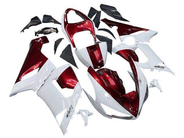 White Red 2005-2006 Kawasaki ZX6R Motorcycle Fairings