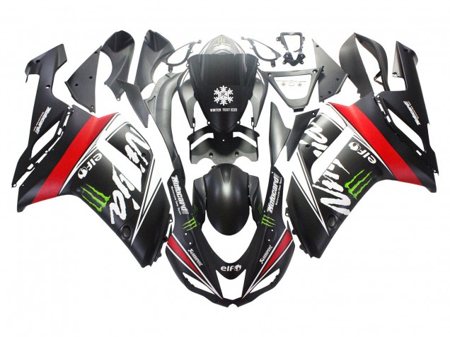 Black White Red with White Snow Decal Ninja Elf 2007-2008 Kawasaki ZX6R Motorcycle Fairings