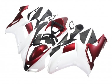 White Red 2007-2008 Kawasaki ZX6R Motorcycle Fairing