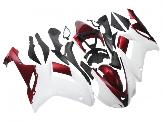 White Red 2007-2008 Kawasaki ZX6R Motorcycle Fairing