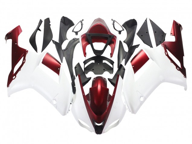 White Red 2007-2008 Kawasaki ZX6R Motorcycle Fairing