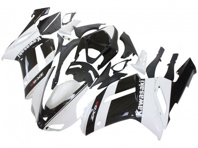 White Black 2007-2008 Kawasaki ZX6R Motorcycle Fairing