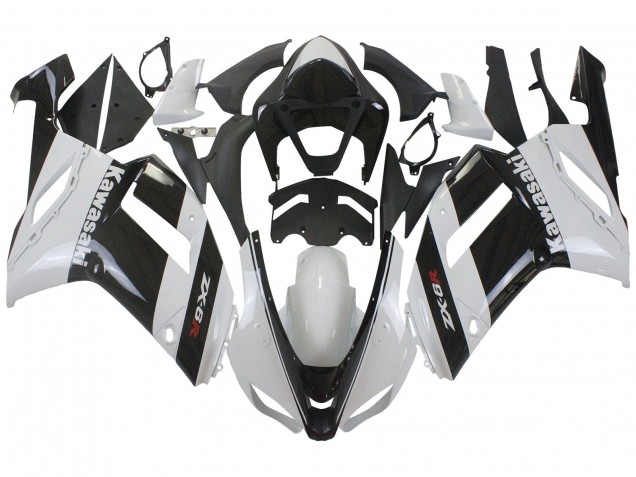 White Black 2007-2008 Kawasaki ZX6R Motorcycle Fairing